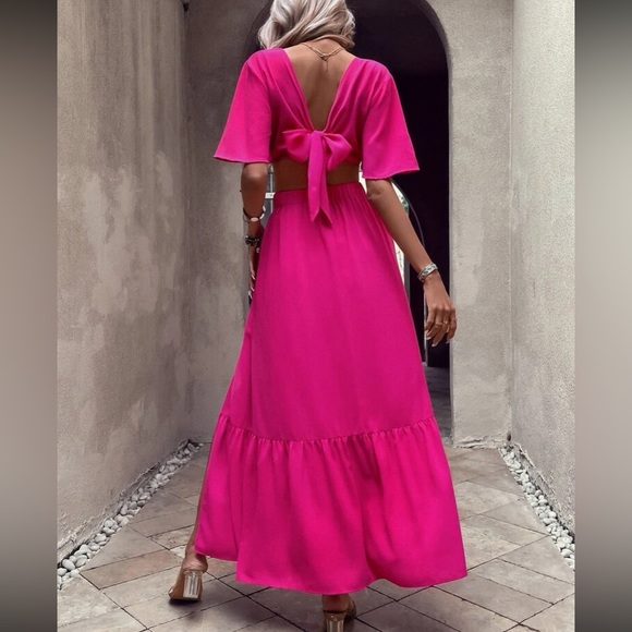 Boho cutout slit thigh batwing sleeve tie back maxi dress - Picture 8 of 16